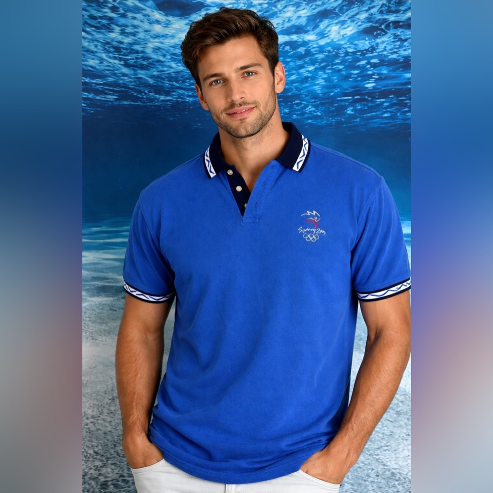 ☀️Men's Royal Blue Polo with Navy Contrast Collar